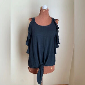 Umgee black blouse, cut out front tie shirt